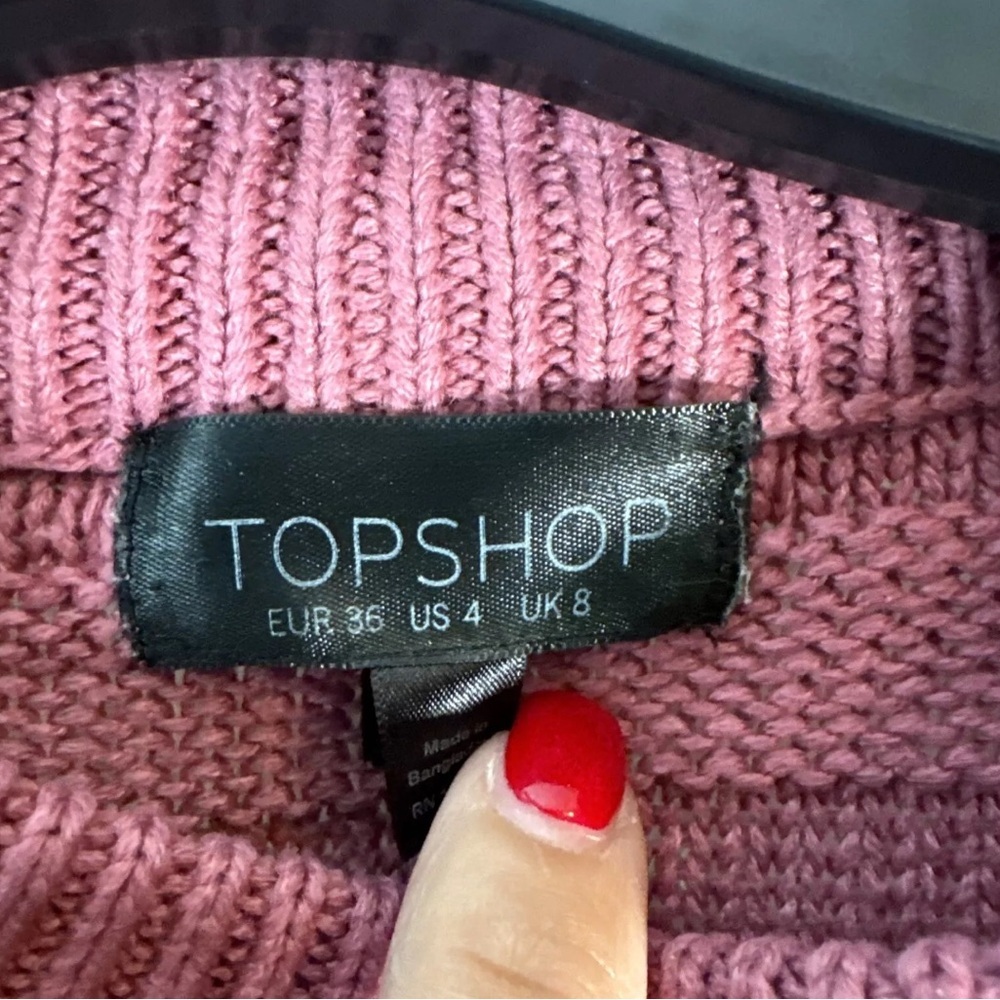 Top shop women’s crop blush pink color cable knit oversized sweater size 4 - Picture 7 of 9